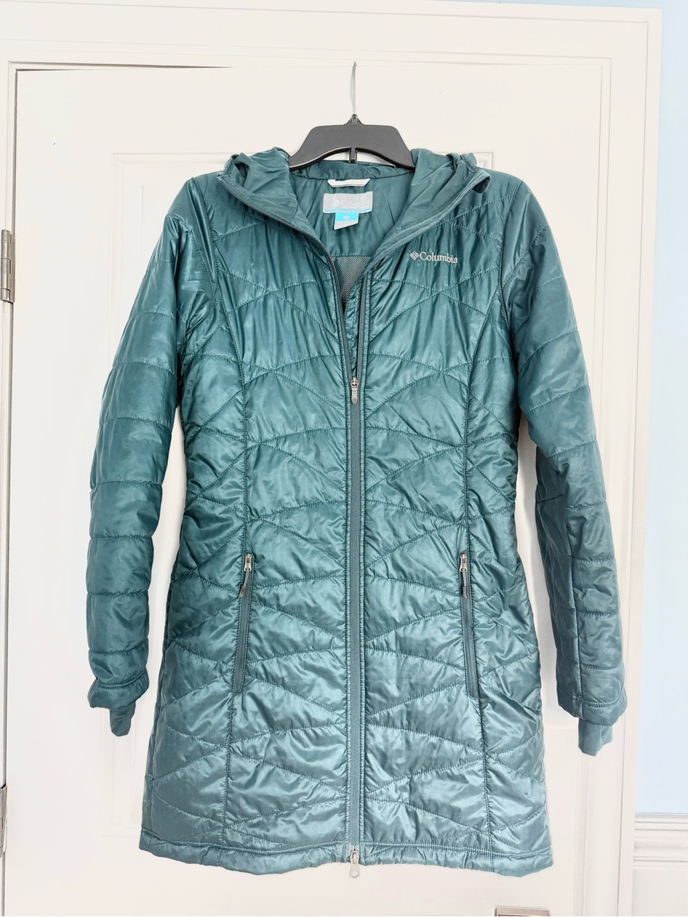 Teal Hooded Long Packable Puffer Coat